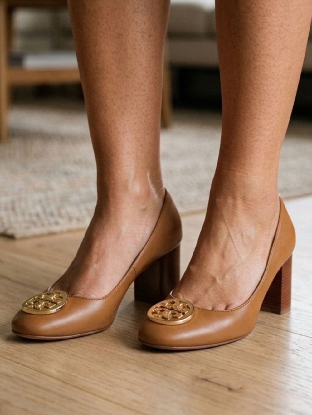 Tory Burch Benton 2 Block Heel Pumps 85 mm Brown Size 10.5